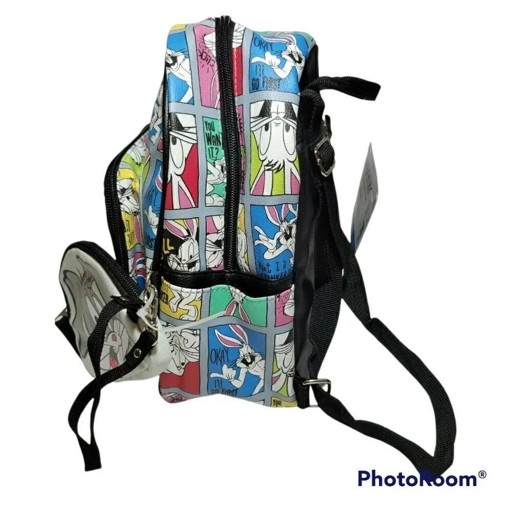 Warner‎ Bros. Looney Tunes Bugs Bunny Mini Backpack w/Zip Pouch White 10.5